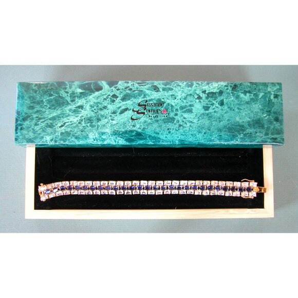 Suzanne Somers Gold-Tone Crystal & Blue Stone Tennis Bracelet In Box - Picture 2 of 3